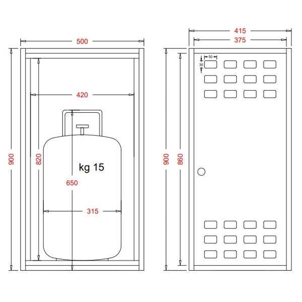 DIANFLEX CASSETTA DA ESTERNO PER 1 BOMBOLA DEL GAS ZINCATA CM50X42X90