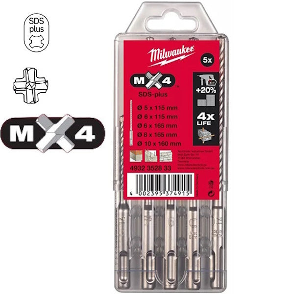MILWAUKEE SERIE PUNTE SDS-PLUS MX4 IN ASTUCCIO DA PZ 5 D.MM5-10
