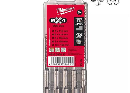 MILWAUKEE SERIE PUNTE SDS-PLUS MX4 IN ASTUCCIO DA PZ 5 D.MM5-10