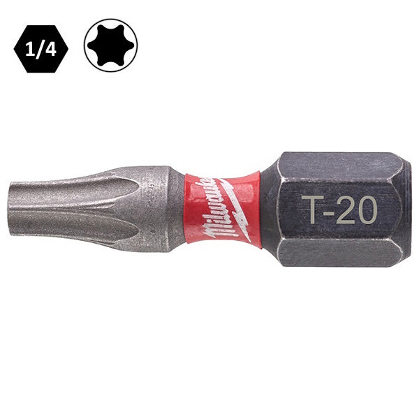 MILWAUKEE INSERTI BITS PER VITI TORX T20X25MM ATTACCO 1/4" CONF.PZ25