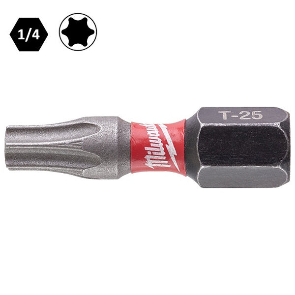 MILWAUKEE INSERTI BITS PER VITI TORX T25X25MM ATTACCO 1/4" CONF.PZ 2
