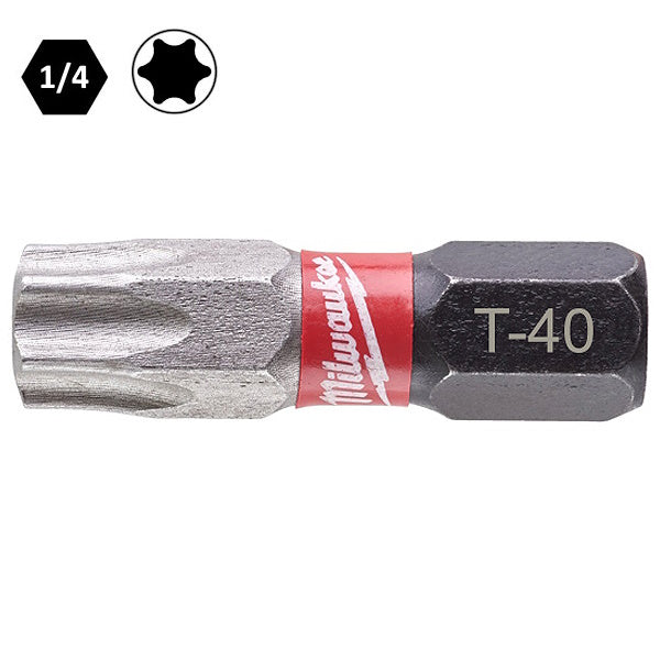 MILWAUKEE INSERTI BITS PER VITI TORX T40X25MM ATTACCO 1/4" CONF.PZ 1