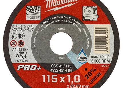MILWAUKEE DISCO DA TAGLIO ABRASIVO D.MM115X1,0X22,2 SCS41/115
