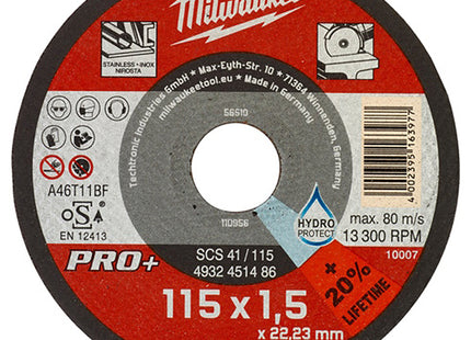 MILWAUKEE DISCO DA TAGLIO ABRASIVO D.MM115X1,5X22,2 SCS41/115