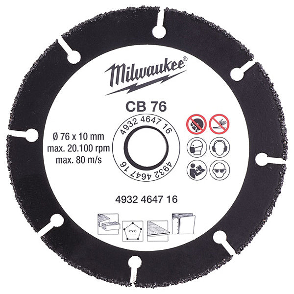 MILWAUKEE DISCO DA TAGLIO CON RIPORTO IN CARBURO D.MM 76X1,0X10,0 CB