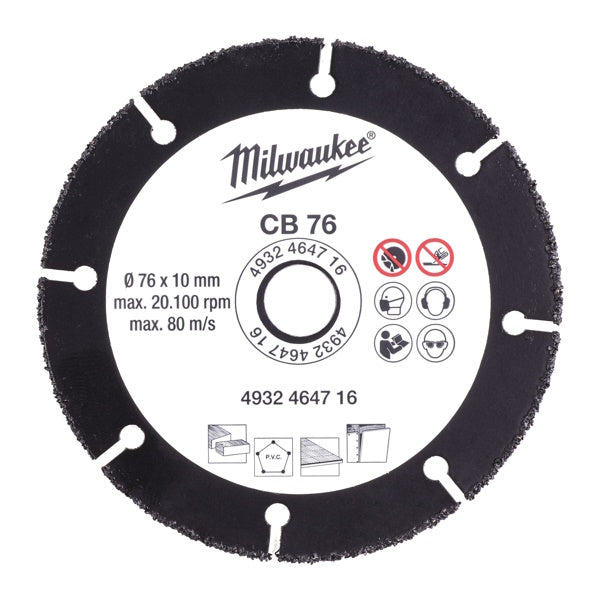 MILWAUKEE DISCO DA TAGLIO CON RIPORTO IN CARBURO MULTIMATERIALE MOD. CB