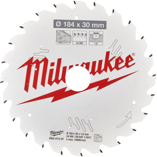 MILWAUKEE LAMA PER SEGHE CIRCOLARI D.MM184X1,6X30 Z 24 ATB