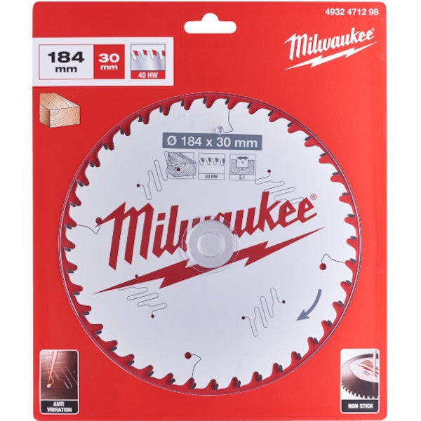 MILWAUKEE LAMA PER SEGHE CIRCOLARI D.MM184X2,1X30 Z 40 ATB
