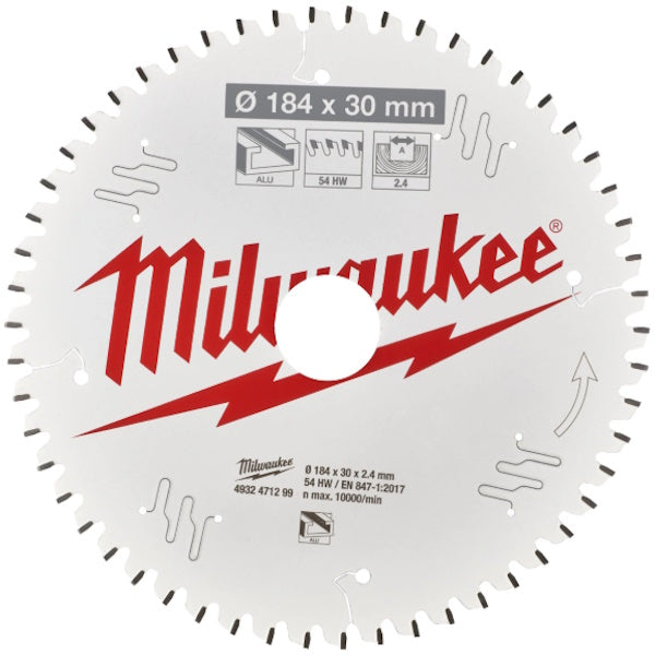 MILWAUKEE LAMA PER SEGHE CIRCOLARI D.MM184X2,4X30 Z 54 TF NEG