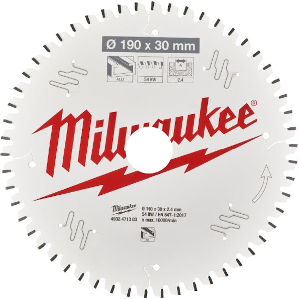 MILWAUKEE LAMA PER SEGHE CIRCOLARI D.MM190X2,4X30 Z 54 TF NEG