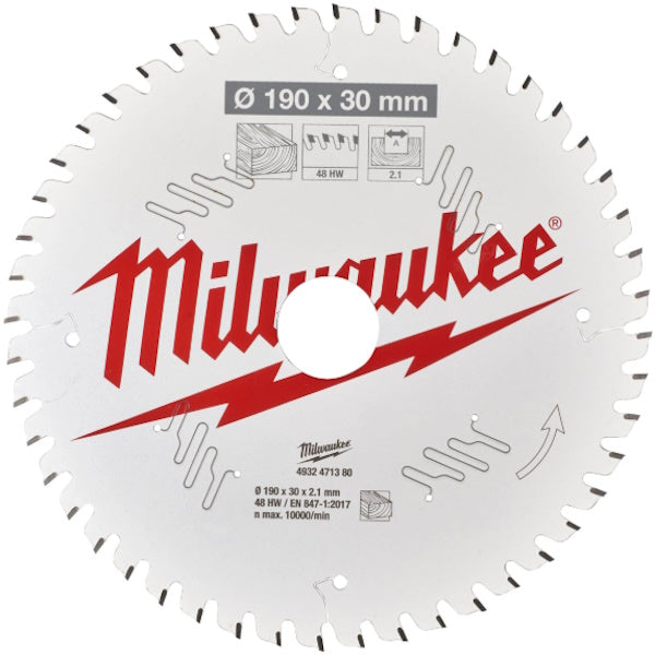 MILWAUKEE LAMA PER SEGHE CIRCOLARI D.MM190X2,1X30 Z 48 ATB