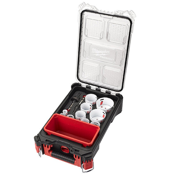 MILWAUKEE PACKOUT KIT SEGHE A TAZZA BI-METALLICHE PZ12 CON ACCESSORI