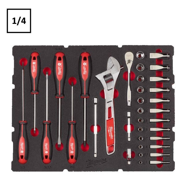 MILWAUKEE PACKOUT SET CRICCHETTO E BUSSOLE DA 1/4" IN TERMOFORMATO
