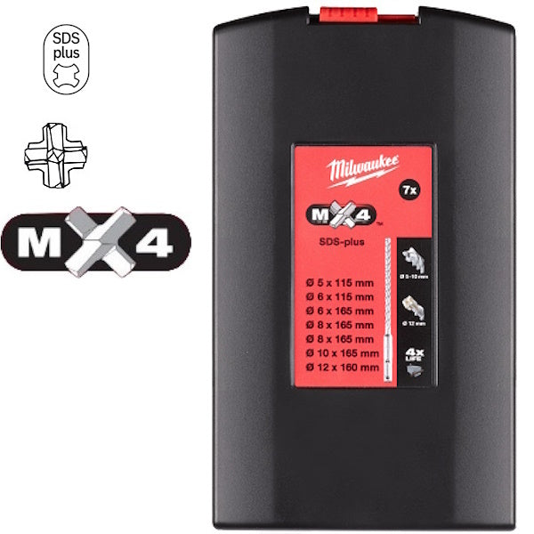 MILWAUKEE SERIE PUNTE SDS-PLUS MX4 IN BOX DA PZ 7 D.MM5-12*
