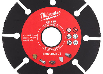 MILWAUKEE DISCO DA TAGLIO CON RIPORTO IN CARBURO D.MM115X1,0X22,23 CB