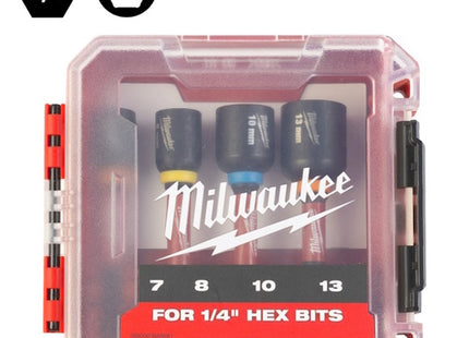 MILWAUKEE SET 4 BUSSOLE ESAGONALI MAGNETICHE CON ATTACCO DA 1/4"