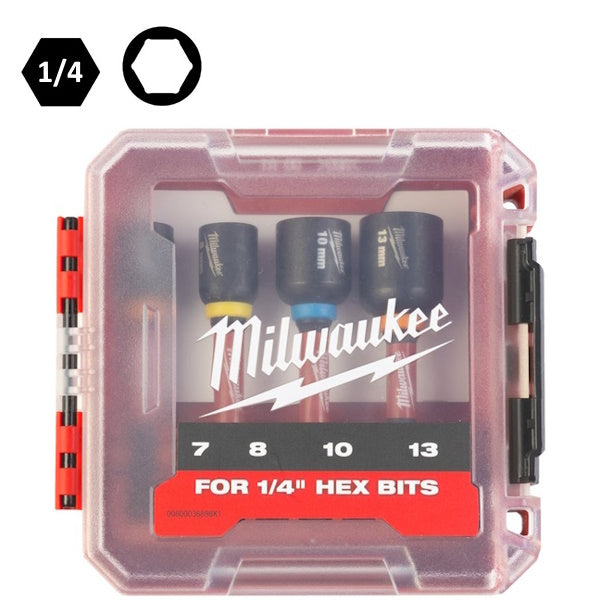 MILWAUKEE SET 4 BUSSOLE ESAGONALI MAGNETICHE CON ATTACCO DA 1/4"