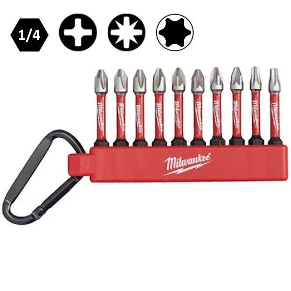 MILWAUKEE SET 10 INSERTI BITS CON MOSCHETTONE