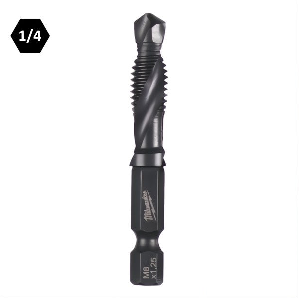 MILWAUKEE MASCHIO CON PUNTA E SVASATORE IN HSS BITS DA 1/4" M 8X1,25