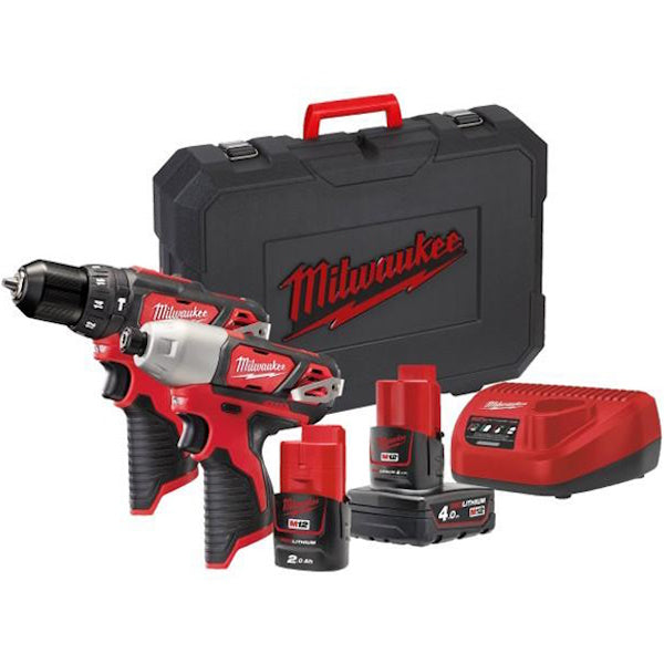 MILWAUKEE KIT M12 BPP2B-421C TRAPANO+AVVITATORE IMPULSI 1/4" (V1/23)*