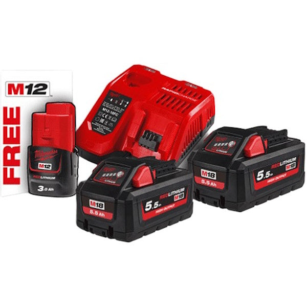 MILWAUKEE KIT ENERGY PACK 3 BATTERIE+CARICABATTERIE M18 HNRG-552 (V1/23)