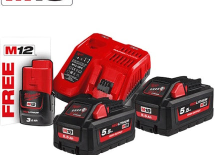 MILWAUKEE KIT ENERGY PACK 3 BATTERIE+CARICABATTERIE M18 HNRG-552 (V1/23)