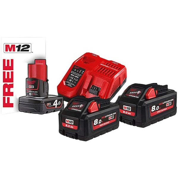 MILWAUKEE KIT ENERGY PACK 3 BATTERIE+CARICABATTERIE M18 HNRG-802 (V1/24)