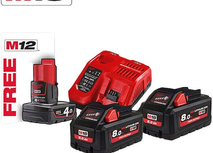 MILWAUKEE KIT ENERGY PACK 3 BATTERIE+CARICABATTERIE M18 HNRG-802 (V1/24)
