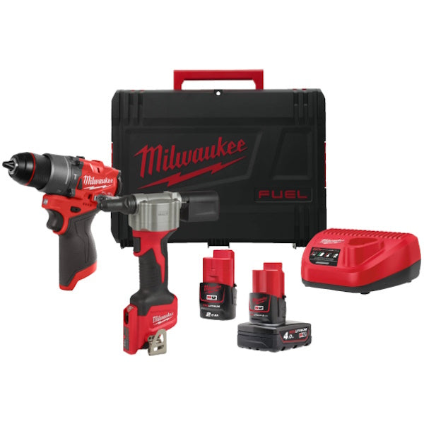 MILWAUKEE KIT M12 FPP2D2-422X TRAPANO AVVITATORE+RIVETTATRICE COMPATTA