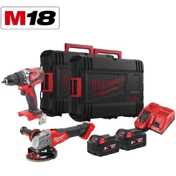 MILWAUKEE KIT M18 FPP2BG-502X TRAPANO AVVITATORE+SMERIGLIATRICE(V1/23)