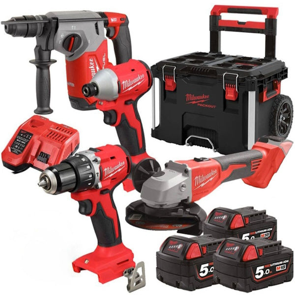 MILWAUKEE KIT M18 BLPP4-503 4 ELETTROUTENSILI + PACKOUT TROLLEY(V1/24)