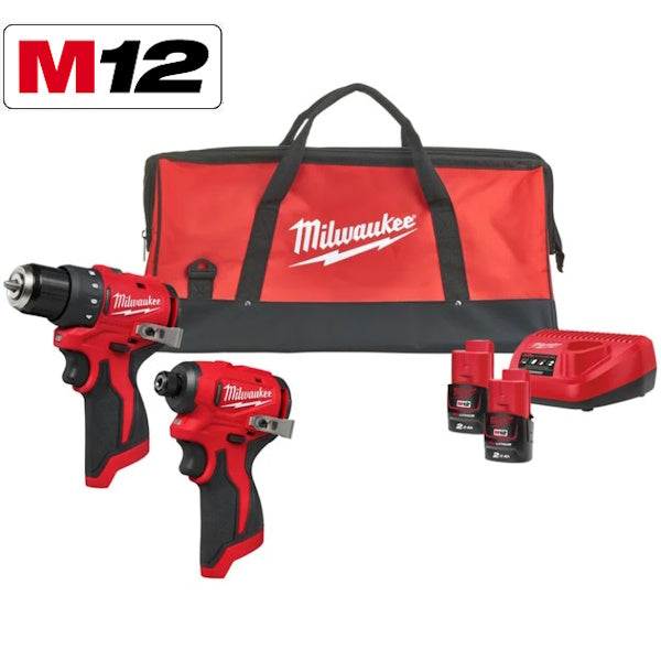 MILWAUKEE KIT M12 BLPP2D-202B TRAPANO+AVVITATORE IMPULSI 1/4"
