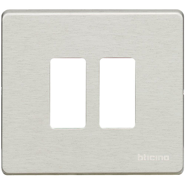 BTICINO MAGIC PLACCA 2 POSTI SCATOLA TONDA IN ALLUMINIO COLORE OXIDAL