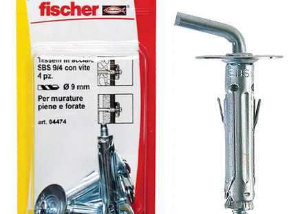 FISCHER  TASSELLI IN ACCIAIO CON GANCIO CORTO SBS 9/ 8 K BLISTER PZ4