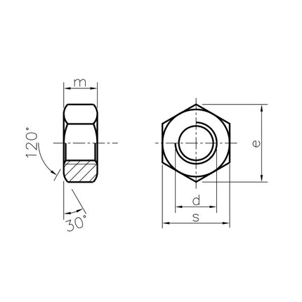 DADO ESAGONALE MEDIO PASSO GROSSO OTTONE UNI 5588 DIN 934 M12