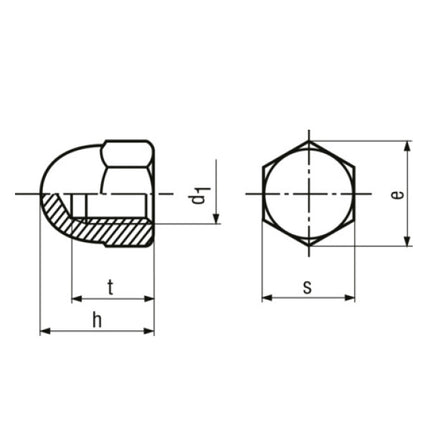 DADO ESAGONALE CIECO ALTO IN ACCIAIO INOX A2 UNI 5721 DIN 1587 M 6