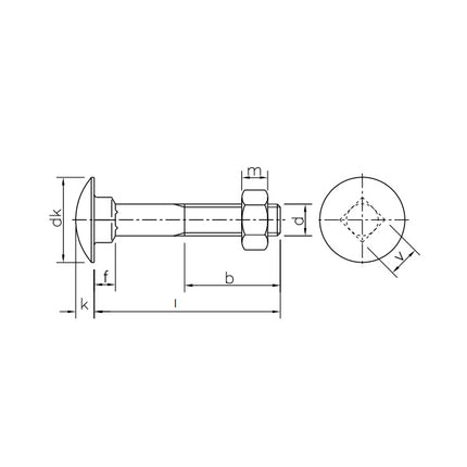 BULLONE A TESTA TONDA QUADRO SOTTOTESTA E DADO 4.8 UNI 5732 Z.B. M10X 40