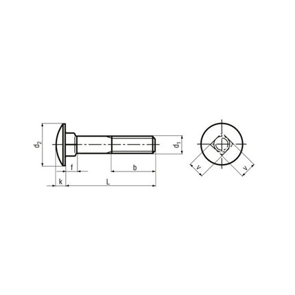 BULLONE A TESTA TONDA QUADRO SOTTOTESTA UNI 5732 INOX A2 M 6X 25