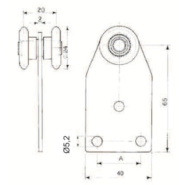 NOVA-FERR CARRELLO A 2 CUSCINETTI IN ACCIAIO ZINCATO D.MM24 PORT.KG30