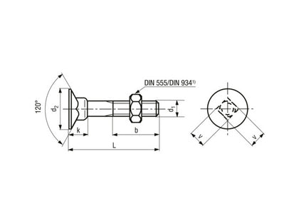 BULLONE TSP CON QUADRO SOTTOTESTA E DADO 10.9 UNI 6104 GREZZO