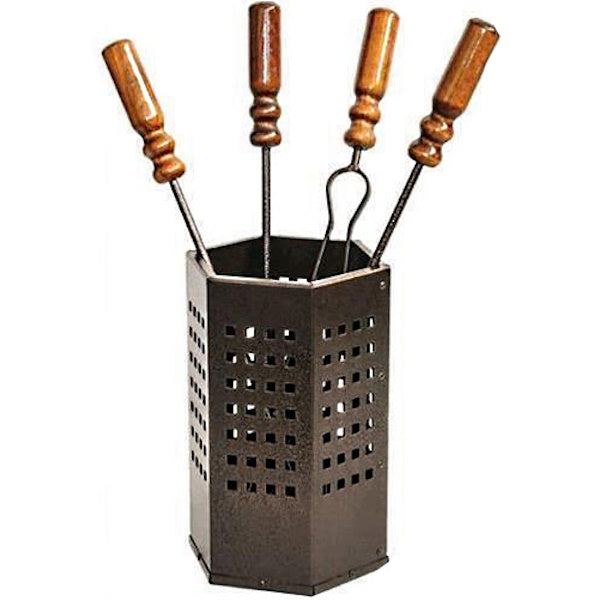 ATTREZZINI PER CAMINETTO SET DA PZ4 SUPPORTO ROMBOIDALE H.CM 50