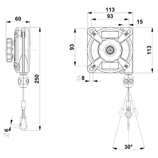 ZECA BILANCIATORE KG. 1,0- 2 CON FUNE INOX CORSA MM1600