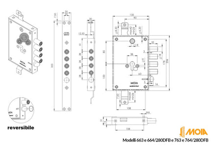 MOIA SERRATURA DA APPLICARE ART.664/280DFB ENTRATA MM63 AMBIDX