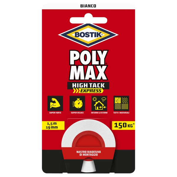 UHU BOSTIK POLY MAX NASTRO BIADESIVO HTE MM19X1,5MT BIANCO