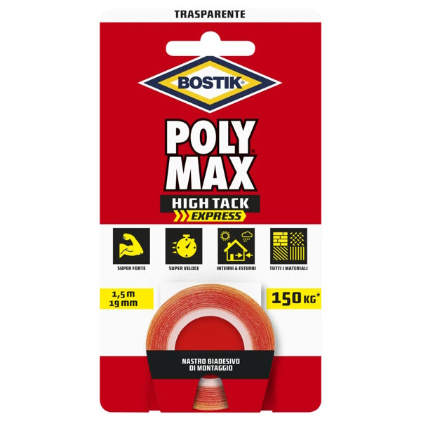 UHU BOSTIK POLY MAX NASTRO BIADESIVO HTE MM19X1,5MT TRASPARENTE