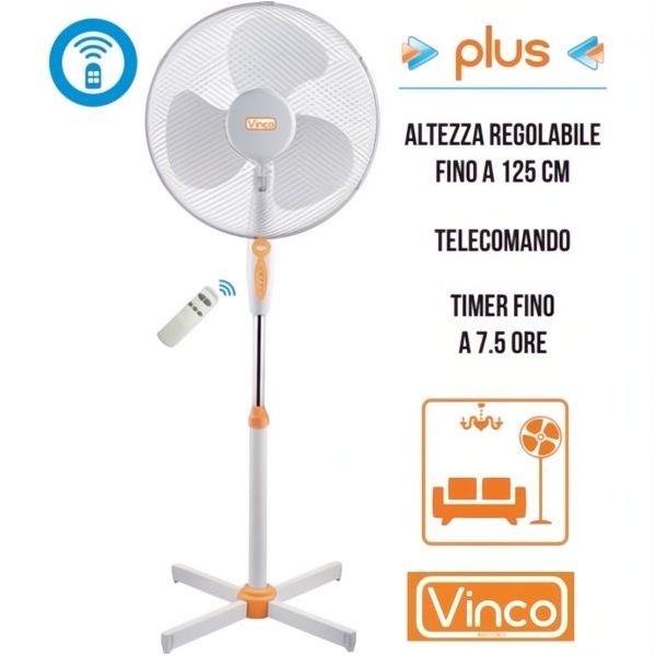 VINCO VENTILATORE A PIANTANA CON TELECOMANDO CM40 ALTEZZA CM125 BIANCO