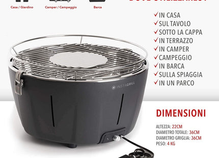 INSTAGRILL BARBECUE DA TAVOLO SENZA FUMO PORTATILE COLORE ANTRACITE