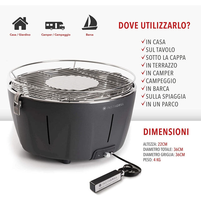 INSTAGRILL BARBECUE DA TAVOLO SENZA FUMO PORTATILE