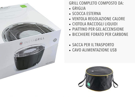 INSTAGRILL BARBECUE DA TAVOLO SENZA FUMO PORTATILE COLORE ANTRACITE