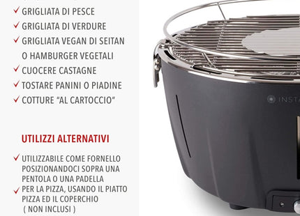INSTAGRILL BARBECUE DA TAVOLO SENZA FUMO PORTATILE COLORE ANTRACITE